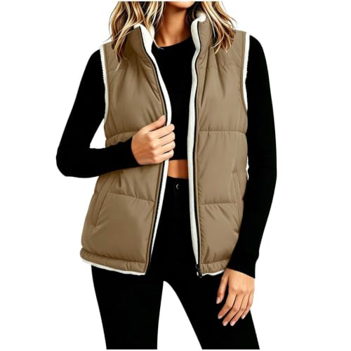 Womens Puffer Vest Fleece Sherpa Lined Stand Collar Zip Up Quilted Jackets - image 3