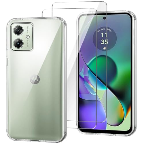Custodia per Motorola Moto G54 5G Cover + 2 Pezzi Vetro Temperato Trasparente Silicone TPU Morbido Protezione Case Copertura Pellicola Protettiva6.50 - Clear