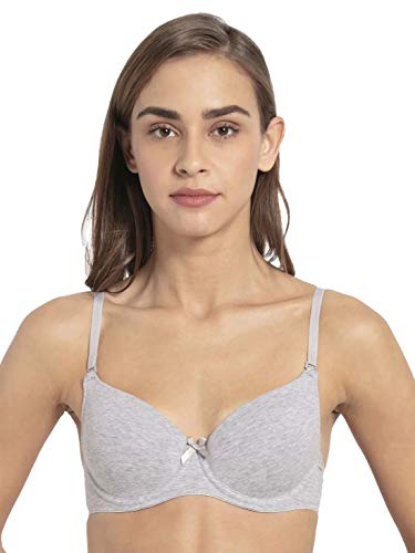 Image of Jockey 1245 Women Under-Wired Padded Super Combed Cotton Elastane Stretch Medium Coverage T-Shirt Bra with Detachable Straps