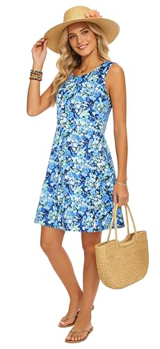 Image of Summer Dresses for Women 2026 Casual Sundresses Beach Cover Ups Sleeveless Tshirt Swing Dress with Pockets