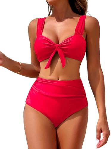 ZAFUL High Waisted Bikini Sets for Women Swim Suits 2025 Tummy Control Ruched Bikini Two Piece Bathing Suit Swimwear