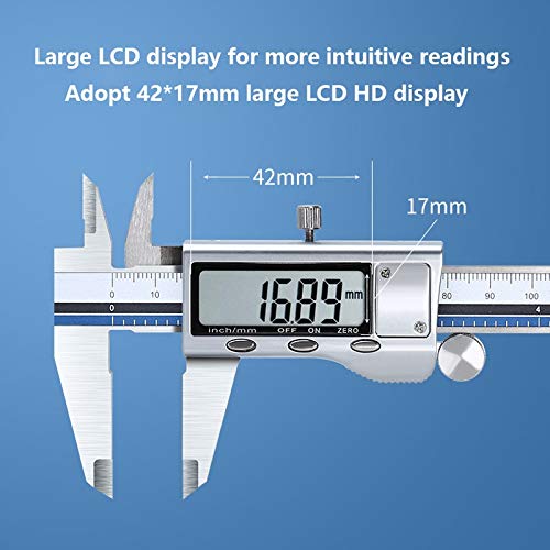 Pie de Rey Calibrador Digital de Acero Inoxidable All Metal Vernier Caliper Pachómetro electrónico Pachómetro de Alta precisión Calibre
