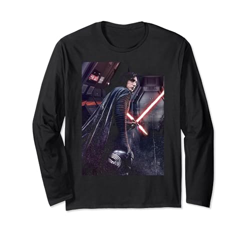 T-shirt manches longues Kylo Ren Star Wars imprimé coton noir pour fan de science-fiction