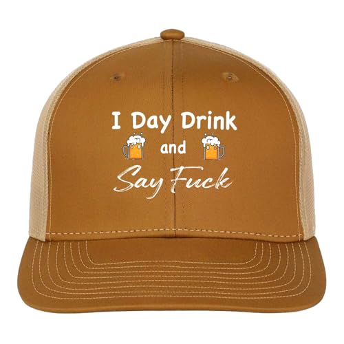 I Day Drink and Say Fuck Fitted Hats Women's Unisex Girls Trucker Caps Brown