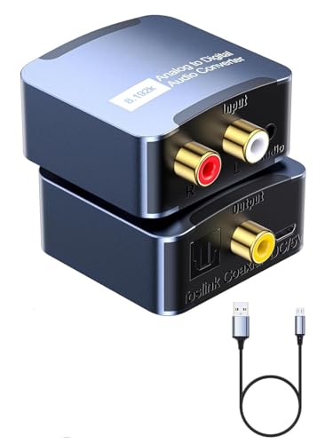 Image of Tobo Analog to Digital Audio Converter, RCA (L /R) to Optical Toslink Coaxial Adapter, 3.5mm AUX Jack to Toslink Coaxial Optical Connector for PS3 PS4 DVD HDTV Home Cinema Systems TD-1177H