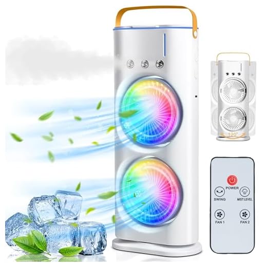 Oumffy 4000mAh Double Ended Spray Fan, Cold Air, 2025 New 3 Gears USB Rechargeable Oscillating fan with LED Light Cooler, Touch & Remote Control, 280ml Water Tank, Ice Filling Fan (White)