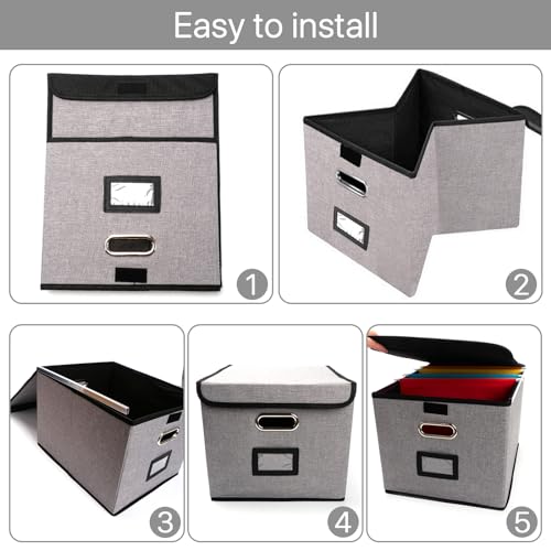 MIZAZBOX Caixa de armazenamento de arquivos, caixa de documentos à prova de poeira com 5 pastas susp