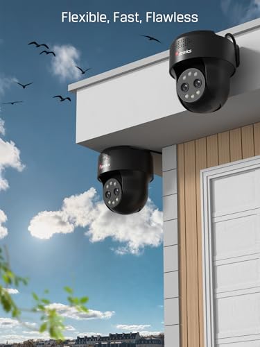 Ctronics 4MP Dual-Lens Überwachungskamera, 10× Hybrid-Zoom, KI-Mensch/Fahrzeug-Erkennung, 30m Farb- & Infrarot-Nachtsicht, Dual-Band WiFi, IP66 Wasserdicht, Fernzugriff (Schwarz)