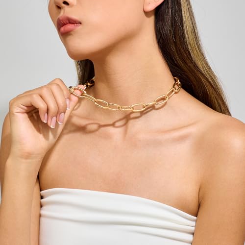Gold Chain Necklace Chunky Gold Plated Link Necklace for Women Men Minimalist Trendy Jewelry4