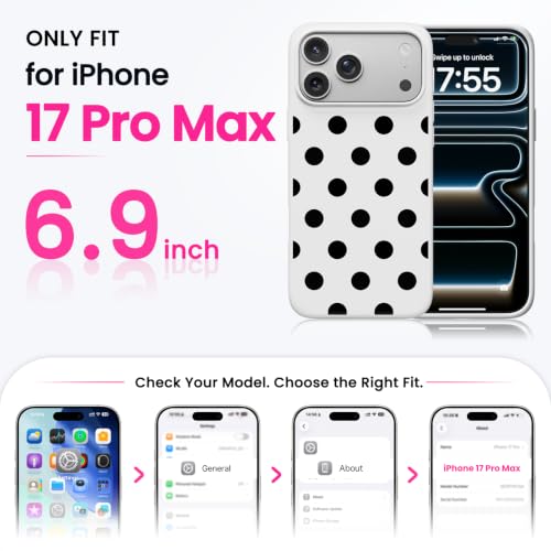 Image of ORNARTO Compatible with iPhone 17 Pro Max Case 6.9 inch, Slim Liquid Silicone 3 Layers Soft Gel Rubber Shockproof Protective Cover with Anti-Scratch Microfiber Lining-White Black Polka Dot