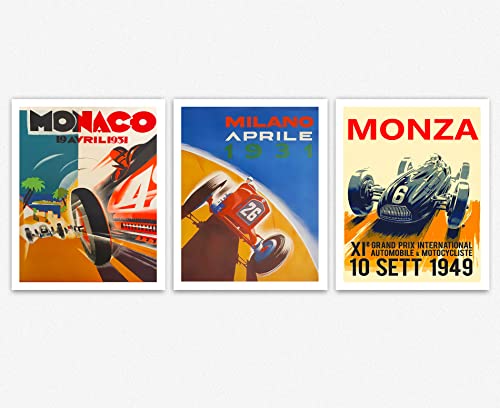 Cadeaux pour lui passionné de voiture avec ce set de 3 posters de F1 vintage World Grand Prix