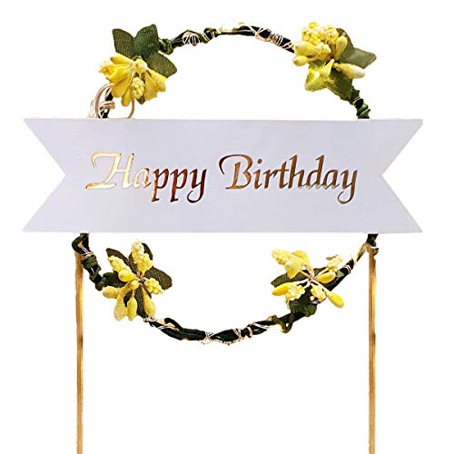 Rack Jack Led Cake Topper with Rose Gold Foiling - Happy Birthday - Round Floral