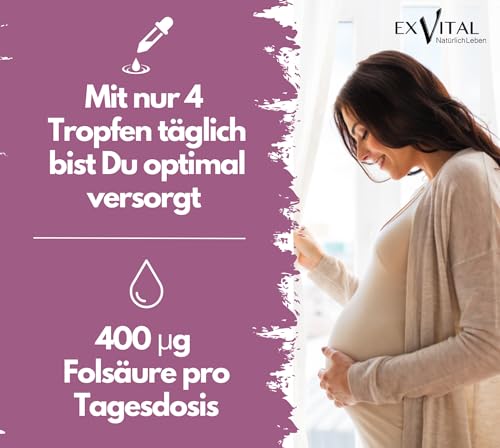 Folsäure Tropfen, 400 µg pro Tagesdosis - 50ml Flasche, SCHWANGERSCHAFT & IMMUNSYSTEM - 100% vegan, ohne Zusätze & laborgeprüft in Deutschland hergestellt