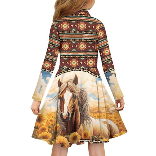 Dress for Girls 3-14T Turn Over Collar Casual Vacation Long Dressese Sundress Beach Flowy Dress Party Uniform2