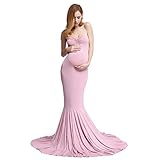 Women's Elegant Fitted Boob Tube on Top Maternity Photography Dress Pink