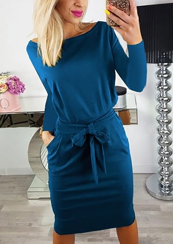 Image of PRETTYGARDEN Women's Fall Long Sleeve Bodycon Party Dress | Tie Waist, Fitted Pencil Dresses, Pockets, Spring Elegant Teacher Outfits for Work Office, Wedding, Holiday, Date Night