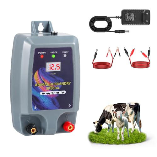 Dispositivo per recinto elettrico 12V, 0,5 Joule, 10kV tensione di picco, recinto elettrico per cavalli, pecore e pollame, con display, portata 2-10 km