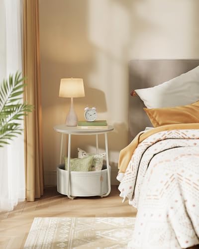 Image of VASAGLE LILEA Collection - Small Round Side End Table, Modern Nightstand with Fabric Basket, for Living Room, Bedroom, Set of 2, Cream White ULET225LL01S