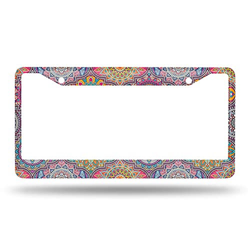 Beabes Bohemian Mandala License Plate Frame Beautiful Paisley Novelty License Plate Frame Flower Colorful License Plate Cover Car Tag Holder Metal License Plate Frame For Us Vehicles Standard #TOP1