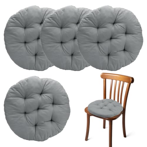 4er Set Stuhlkissen Rund 40cm,Runden Sitzkissen Gefüllte Sitzkissen,Stuhlkissen Anthrazit für Gartenstuhl,Bürostuhl,Balkonstuhl,Weiche Indoor & Outdoor Kissen Sitzpolster für Esszimmer,Wohnzimmer,Haus