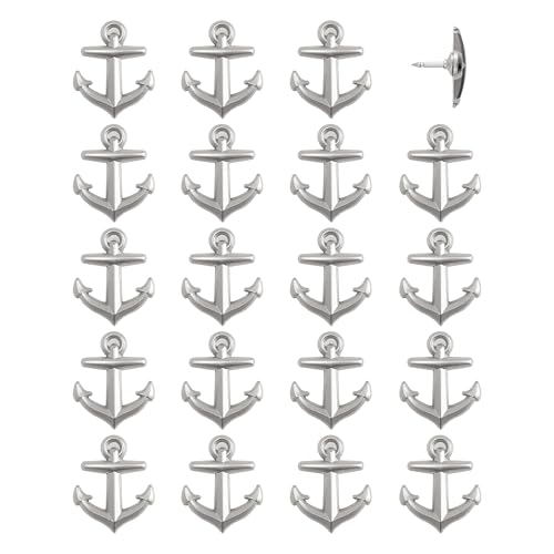 Image of Anchor Push Pins - Silver Metal Anchor Pins - for Cork Board, Maps, or Lapel Pin Use - Designed in USA - Set of 20