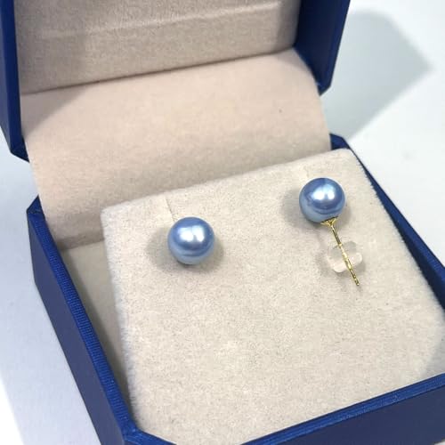 14K Solid Gold AKOYA Pearl Stud Earrings - Round Cultured Blue/Golden Pearls - Hypoallergenic Everyday Jewelry for Women - Luxrious Jewelry Gifts for Her3