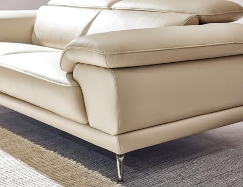 Image of Fabrique Magma Leatherette 3 Seater Sofa Set with Puffy Luxury Cream with Moveable Headrest | Stylish Home Office & Living Room Furniture | Lightweight Design with Durable Stainless Steel Legs