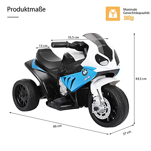 COSTWAY 6V BMW Elektro Motorrad mit Musik und Scheinwerfer, Dreirad Kindermotorrad bis 3km/h, Elektromotorrad mit 2 Stützrädern, geeignet für Kinder von 18-36 Monaten (Blau) – Bild 7