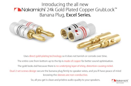 Image of Nakamichi Excel Series 24k Gold Plated Banana Plug 12 AWG - 18 AWG Gauge Size 4mm for Speakers Amplifier Hi-Fi AV Receiver Stereo Home Theatre Audio Wire Cable Screw Connector, 36 Pcs (18-Pairs)