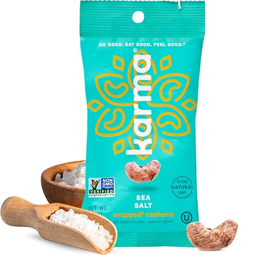 Image of Sea Salt Cashews with Skin by Karma Nuts, Whole, Roasted, Vegan, Gluten Free, Low Net Carb, Natural, Everyday Nut Snack, 1.5 Ounce (12 Snack Packs)