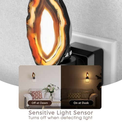Image of Briignite Agate Night Lights Plug into Wall, Dimmable Night Lights with Adjustable Brightness, LED Nightlight with Dusk to Dawn Sensor, Red Healing Stone Agate 3000K Warm White for Hallway Bedroom