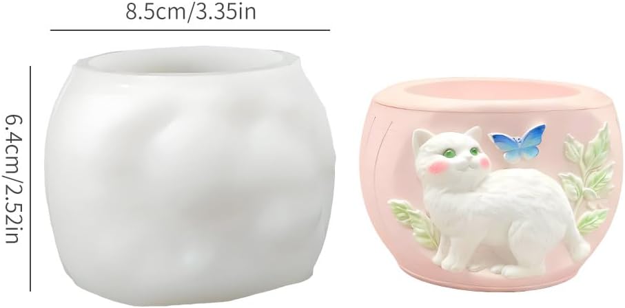 3D Cat Butterfly Round Silicone Resin Plaster Cement Mold DIY Candle Holder image 2