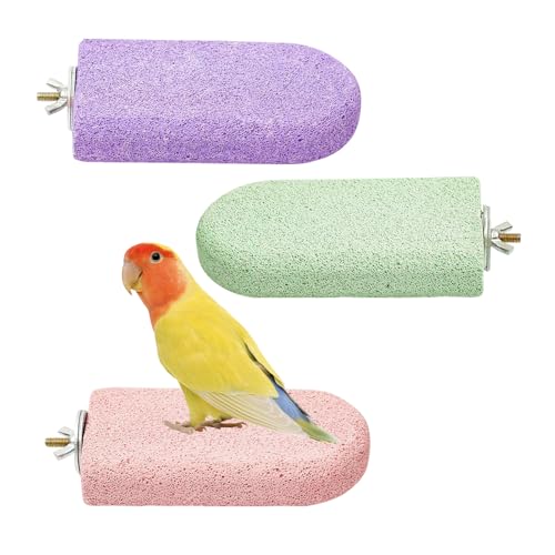 Image of Bird Beak Grinding Stone, 3PCS Parrots Perch, Multiple Colors Platform, Nails Beak Trimmer for Bird Cage Accessories for Parrots Budgie Cockatiel Conure Lovebird Finch