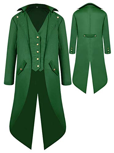 Renaissance Steampunk Tailcoat Halloween Costumes for Boys, Medieval Pirate Vampire Victorian Jacket Frock Coat Kids