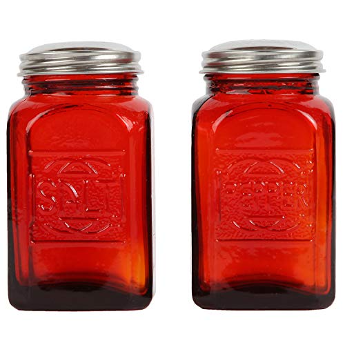 Trenton Gifts Old-Fashioned Salt and Pepper Shakers, Red Depression-Era Glass Kitchen Decor