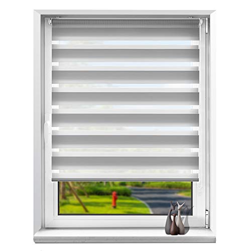 Reid Mohammad Store Enrouleur Jour Nuit sans Perçage Klemmfix Double Store Jour et Nuit Fenêtre ou Porte Double Tissu Facile à Installer avec Clips 45 x 150 cm Gris