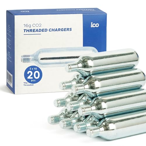ICO CO2 20個 16g ネジ付き CO2カートリッジ CO2 バイク タイヤインフレーター MTB&ロードバイク用 C02カートリッジ 食品グレード