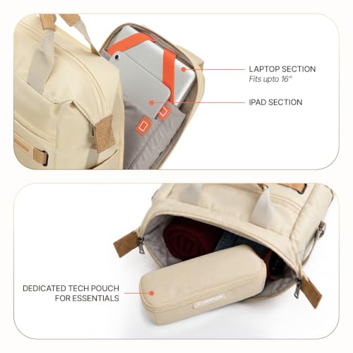 Image of uppercase Dune Alphatech Padded 15.6 inch Laptop & iPad Compartment Professional Backpack for Men & Women - Tote & Backpack Carry, Waterproof Work Business Backpack for College Work Daily -Beige