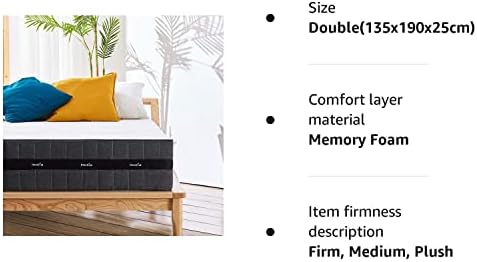 Inofia Sleep 4FT6 Double Mattress,25cm Gel Infused Memory Foam Mattress,Supportive and Pressure Relief with Breathable Soft Fabric Cover,Medium Firm Feel,CertiPUR-US,100 Night Trial