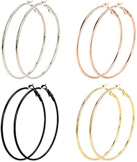 FANTESI 8 Pairs Big Hoop Earrings, Stainless Steel Hoop Earrings in Gold Plated Rose Gold Silver Black Colors for Women Girls