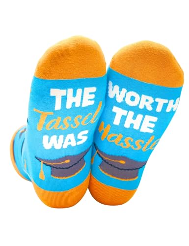 InnoBeta Funny Graduation Gifts for Her Him 2024 High School College Masters PhD MBA Graduation Gifts Inspirational Congratulations Grad Gifts One Size Crew Socks
