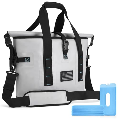 40 Can Large Soft Cooler Bag - Insulated Leak - Proof Cooler Bag with Roll-Top Waterproof Seal | Portable for Travel Camping, Shopping, Beach, Boating | 12+ Hours Ice Retention Comes Freezer Packs*5