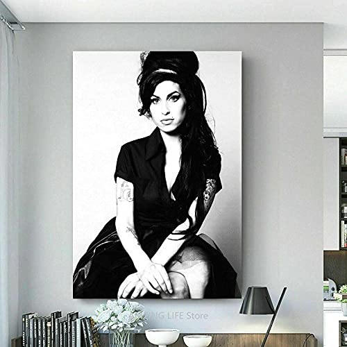 WLLLO Black and White Singer Amy Winehouse Canvas B-NoFrame60*80cm