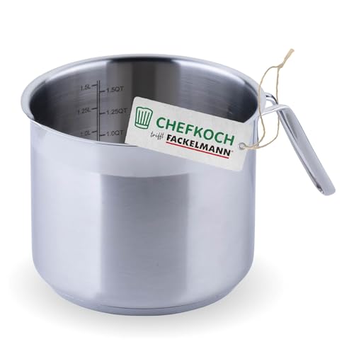 FACKELMANN Chefkoch trifft Milchtopf aus Edelstahl 18/8 - ø14 cm, Aluminium-Kern, für alle Herdarten inkl. Induktion – spülmaschinengeeignet