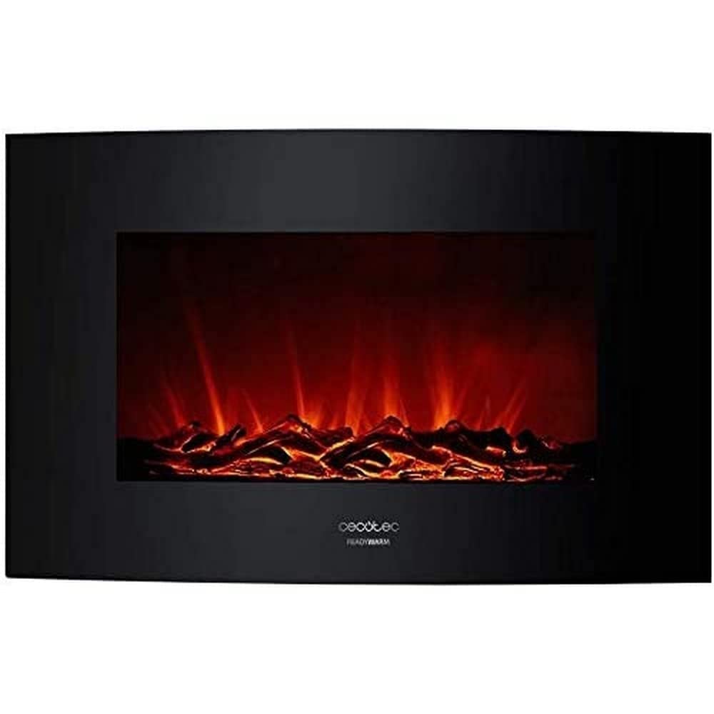Cecotec Foyer électrique décoratif Ready Warm 2250 Curved Flames. 2000 W, Taille 22", WiFi, 2 Niveaux de Puissance, Télécommande, Panneau incurvé, Minuterie, 20 m2 (35", Noir | Télécommande)