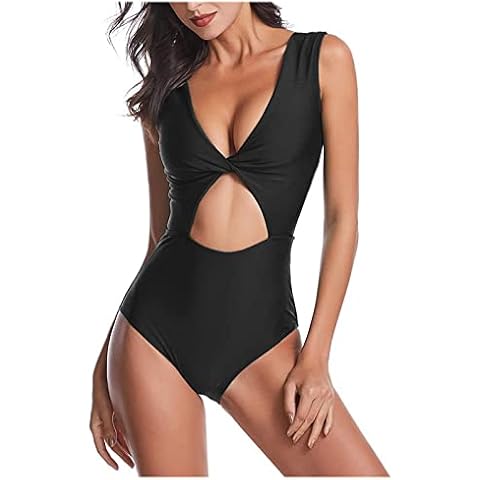 BlancsserD Teens 1 Piece Monokini Swimwear Cinched Tie Front Sporty Swimwear Twist Front Swimming Costume Cover