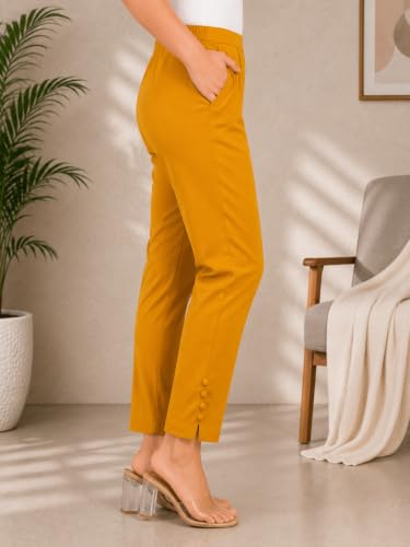 Image of Yash Gallery Women's Regular Fit Mid Rise Solid Lycra Trouser Regular Pants