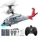 DEERC Black Hawk RC Helicopter, Remote Control Helicopter with Red Scorpion Tail Design, 24 Mins Flight (2 Batteries), Helicopters Toy for Kids, LED Lights, Altitude Hold, Birthday Gift for Boys 8-12