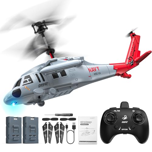 DEERC Black Hawk RC Helicopter, Remote Control Helicopter with Red Scorpion Tail Design, 24 Mins Flight (2 Batteries), Helicopters Toy for Kids, LED Lights, Altitude Hold, Birthday Gift for Boys 8-12