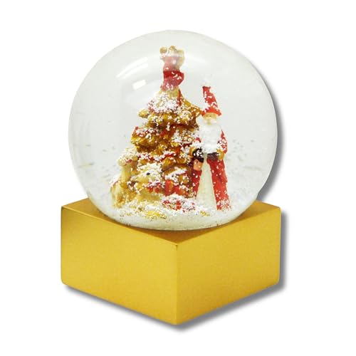 Schneekugel Weihnachten | Weihnachtsmann rot Gold | Sockel Gold eck |...